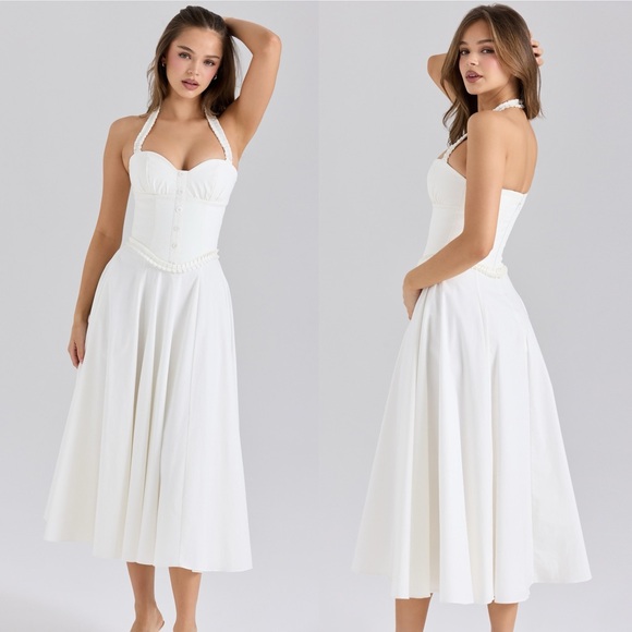 House of CB Georgie cotton halter neck print midi dress NWOT - Picture 4 of 10